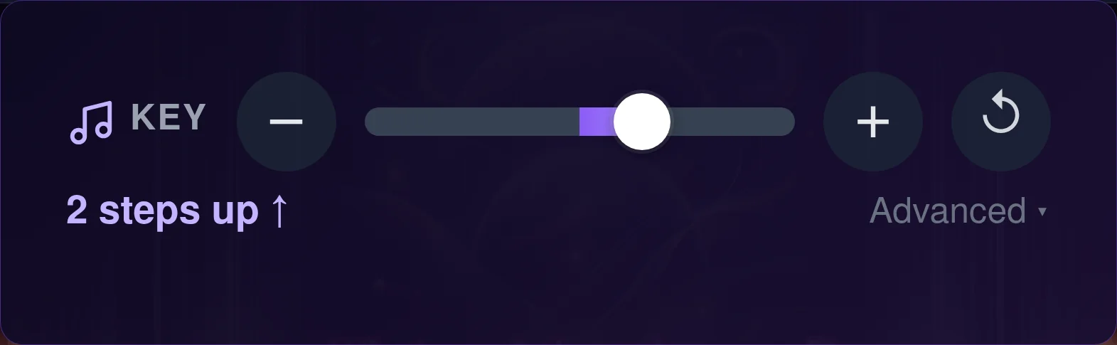 Karapella Key slider set to +2 semitones above the original key